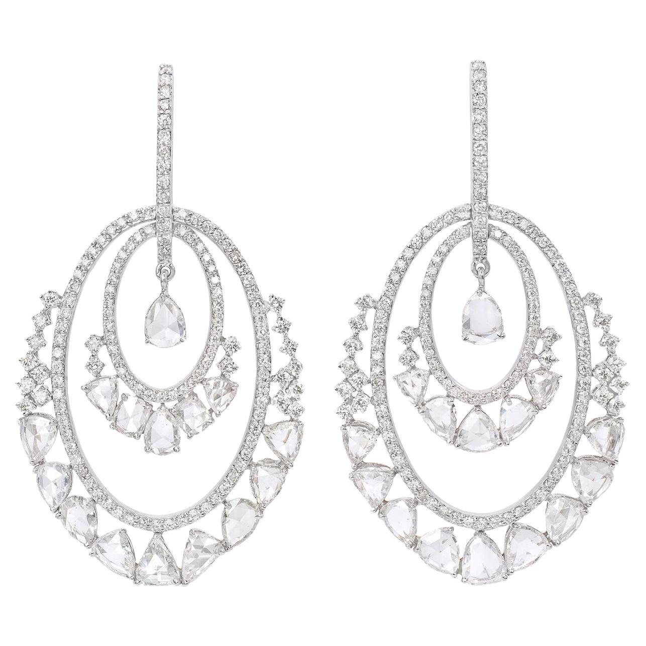 8.2 Carat Rosecut Diamond & 3.02 Carat Round Diamond Drop Earrings