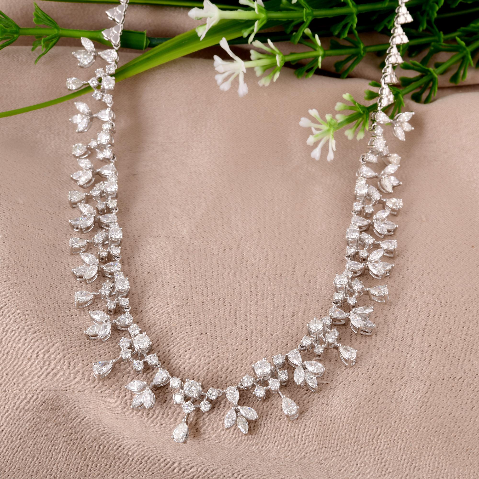 Collar gargantilla de diamantes naturales talla mixta SI/H de 8,2 quilates y 14 quilates de oro blanco Corte marquesa en venta