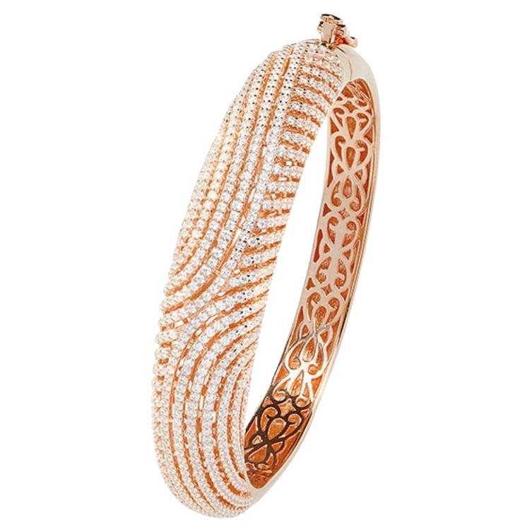 Bracelet jonc tourbillon en filigrane en or rose 14 carats avec zirconia cubique de 8,20 carats, style Art déco fantaisie