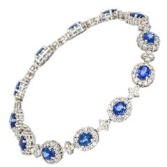 8.20 Carat 18 Karat White Gold Diamond Blue Sapphire Tennis Bracelet