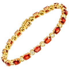 8.20 Carat 18 Karat Yellow Gold Orange Sapphire Diamond Tennis Bracelet