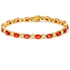 8.20 Carat 18 Karat Yellow Gold Orange Sapphire Diamond Tennis Bracelet