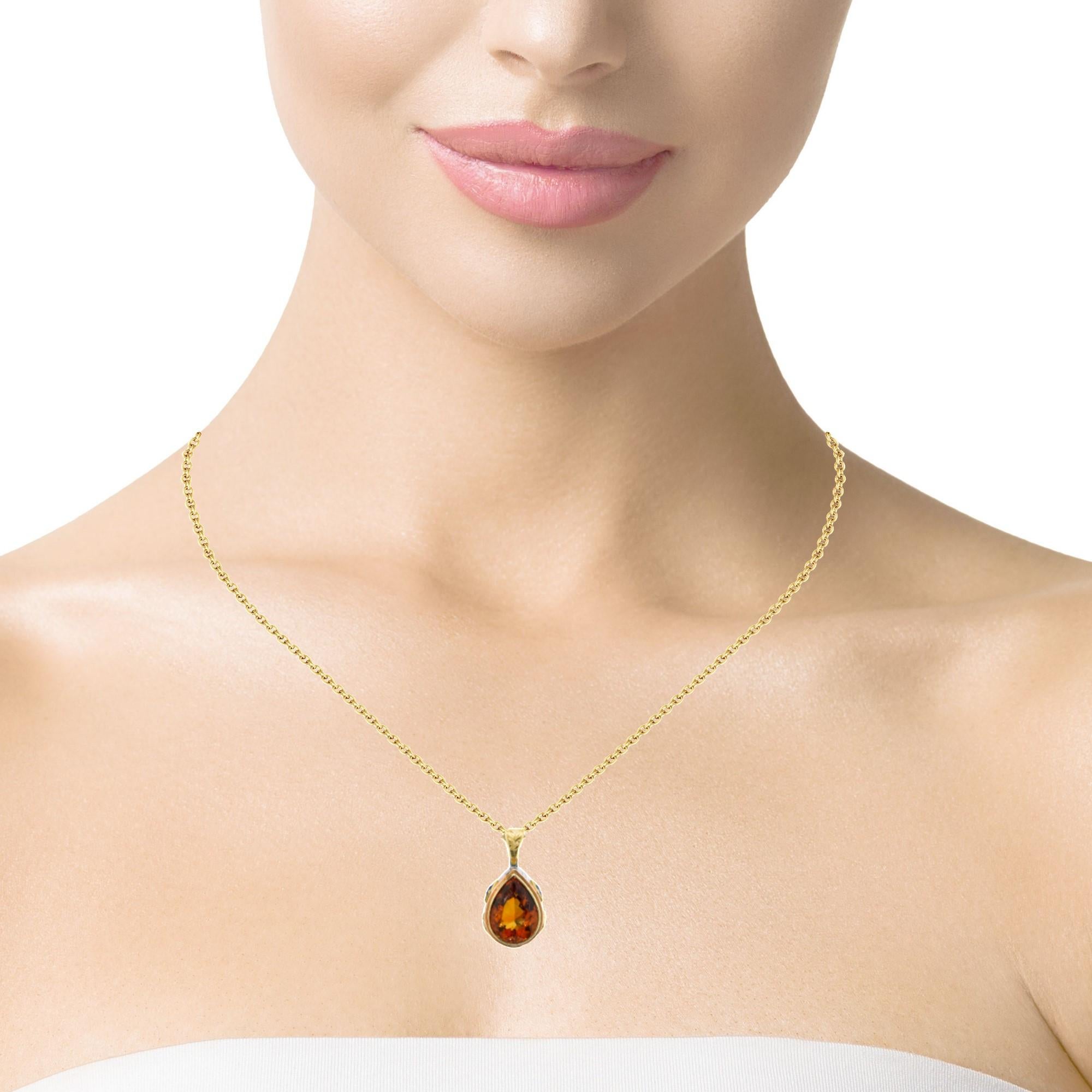 8.20 Carat Citrine Pear and Sapphire Pendant Necklace in 18k Yellow Gold In New Condition For Sale In Los Angeles, CA