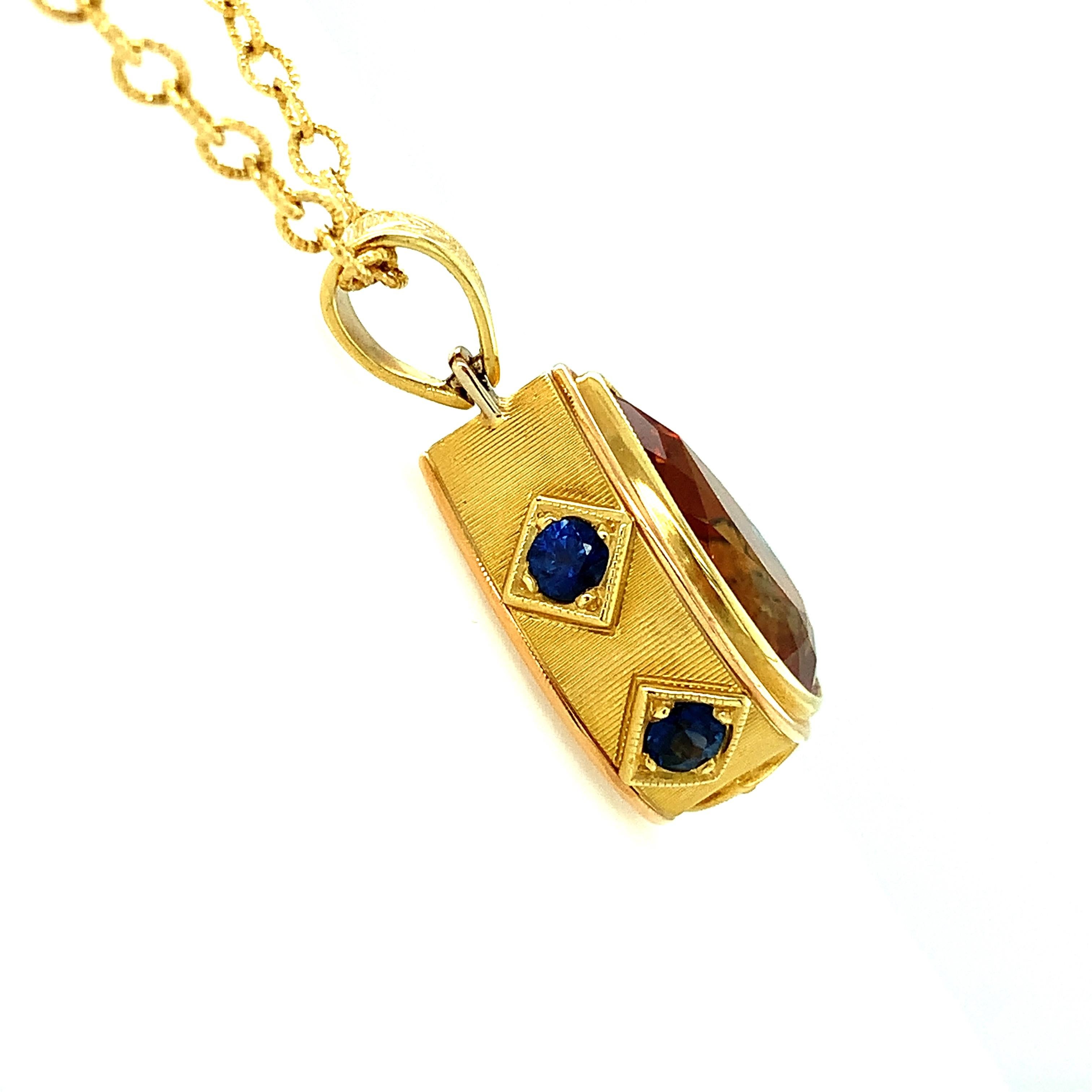 Women's 8.20 Carat Citrine Pear and Sapphire Pendant Necklace in 18k Yellow Gold For Sale