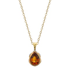 8.20 Carat Citrine Pear and Sapphire Pendant Necklace in 18k Yellow Gold