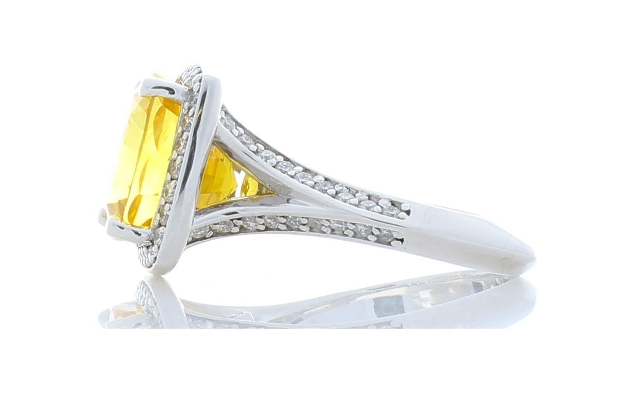 8.20 Carat Cushion Cut Yellow Sapphire & Diamond Cocktail ring In 18K White Gold In New Condition In Chicago, IL