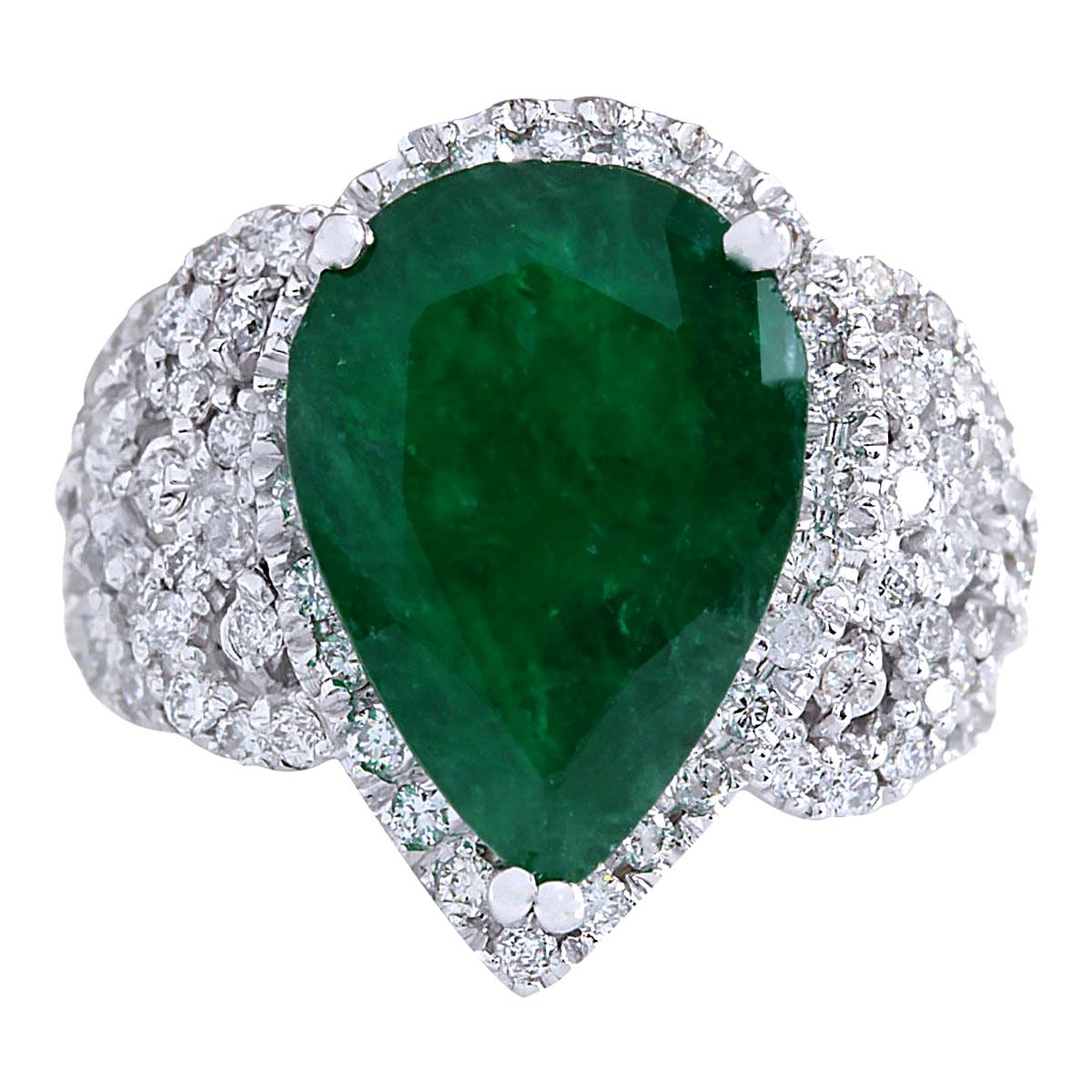 Exquisite Natural Emerald Diamond Ring In 14 Karat White Gold  For Sale