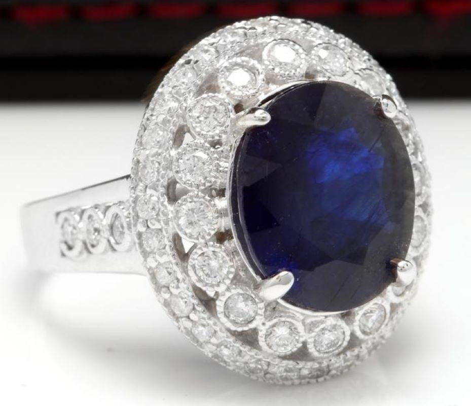8.20 Carats Exquisite Natural Blue Sapphire and Diamond 14K Solid White Gold Ring

Total Blue Sapphire Weight is: 7.00 Carats

Sapphire Measures: 12 x 10mm

Natural Round Diamonds Weight: 1.20 Carats (color G-H / Clarity SI1-SI2)

Ring size: 7 (we