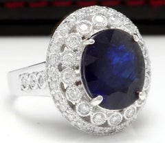 8.20 Carat Exquisite Natural Blue Sapphire and Diamond 14 Karat Solid White Gold