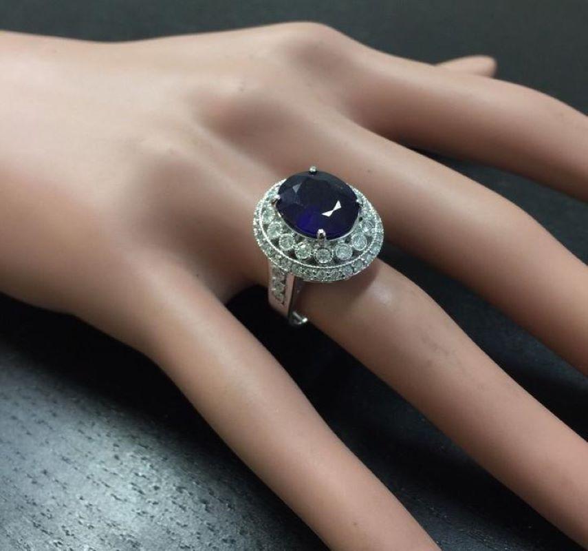 8.20 Carat Exquisite Natural Blue Sapphire and Diamond 14 Karat Solid White Gold For Sale 1