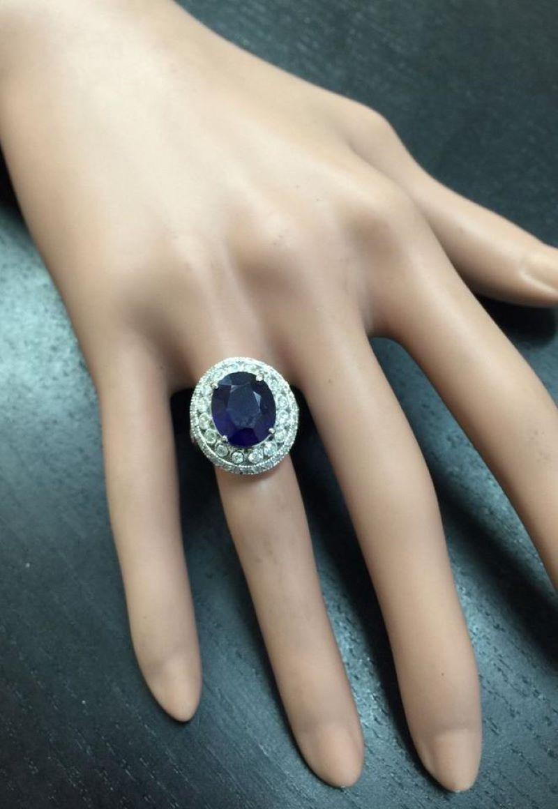 8.20 Carat Exquisite Natural Blue Sapphire and Diamond 14 Karat Solid White Gold For Sale 3
