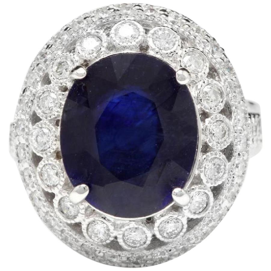 8.20 Carat Exquisite Natural Blue Sapphire and Diamond 14 Karat Solid White Gold For Sale