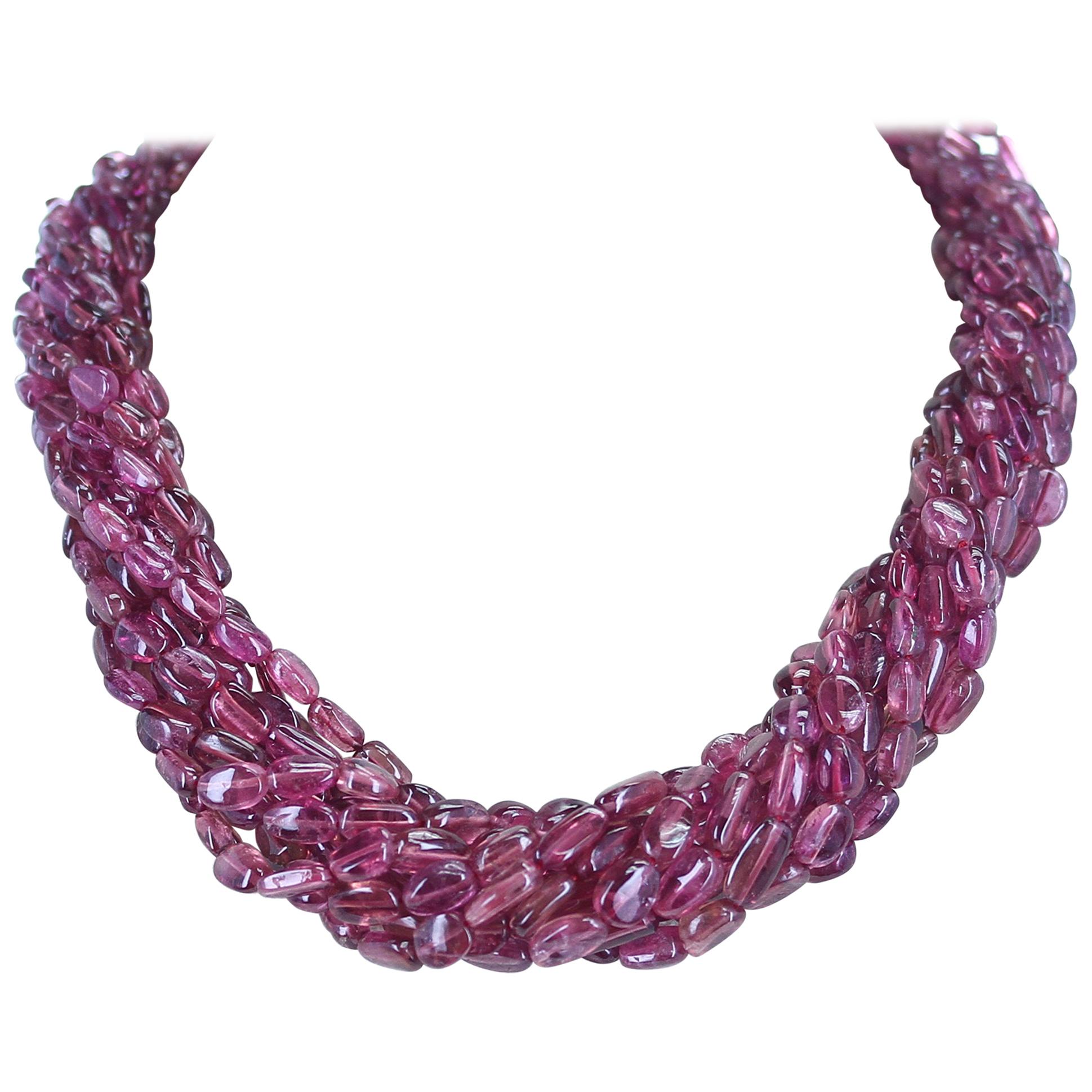 Halskette aus 820 Karat echtem und natürlichem, geräuchertem Turmalin mit Gewölbten Perlen im Angebot