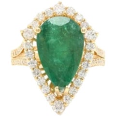Anello con smeraldo naturale da 8,20 carati e diamante in oro giallo massiccio da 14 carati