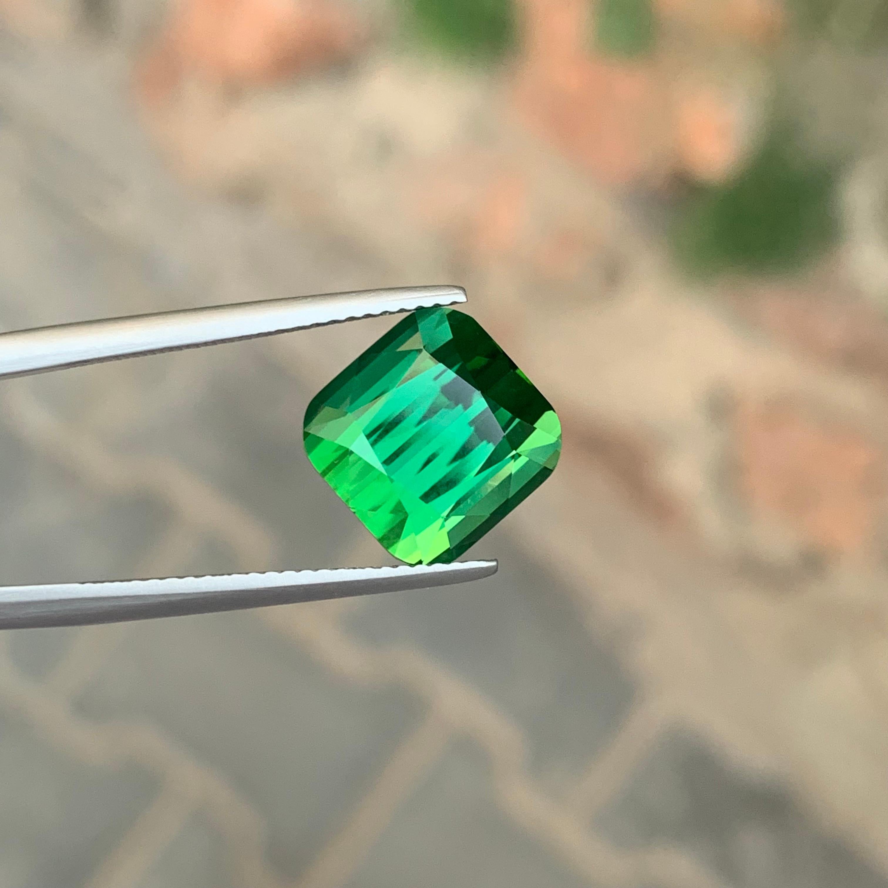 Arts and Crafts 8.20 Carat Natural Loose Green Tourmaline Cushion Shape Gemstone (Tourmaline verte en forme de coussin) en vente