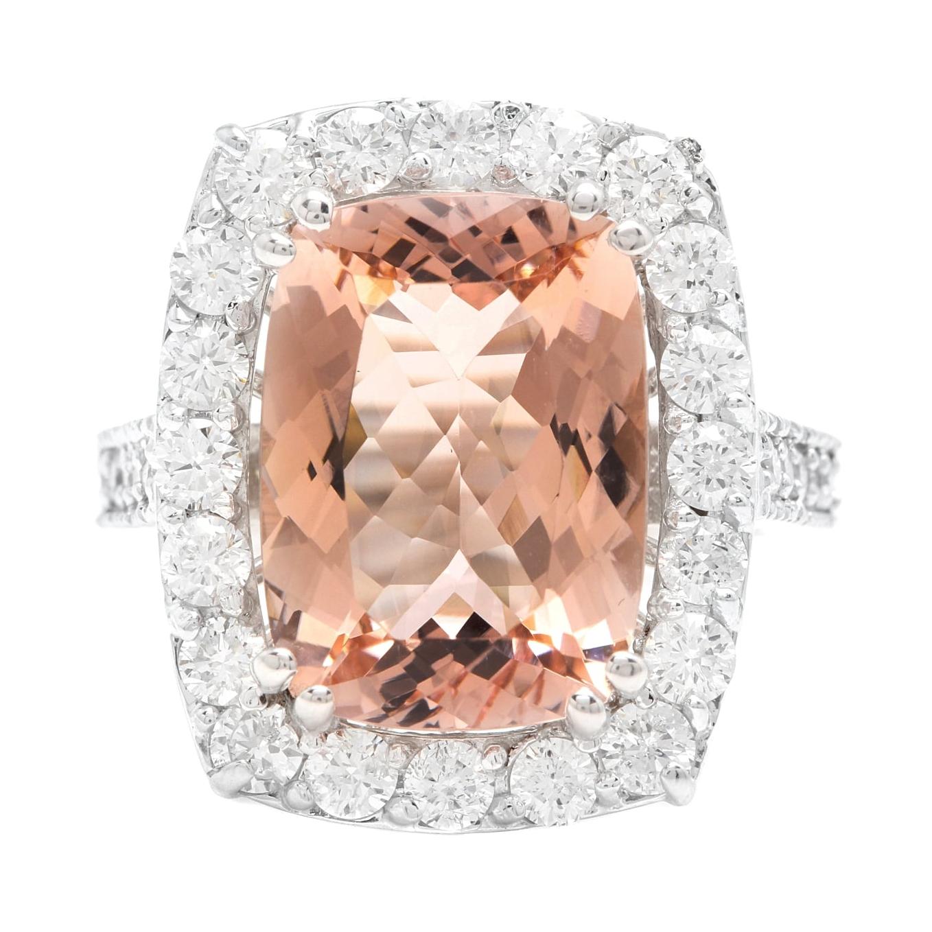 8.20 Carat Natural Morganite and Diamond 14k Solid White Gold Ring For Sale