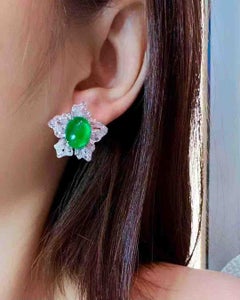 8.20 Carat Natural Vivid Green Emerald & Diamond Flower Stud Earrings