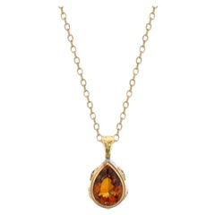 8.20 ct. Citrine Pear and Sapphire Yellow Gold Handmade Pendant Drop Necklace