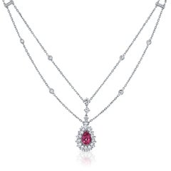 8.20 Carat Rare Pink Spinel Gemstone and Diamonds Necklace in 18K White Gold
