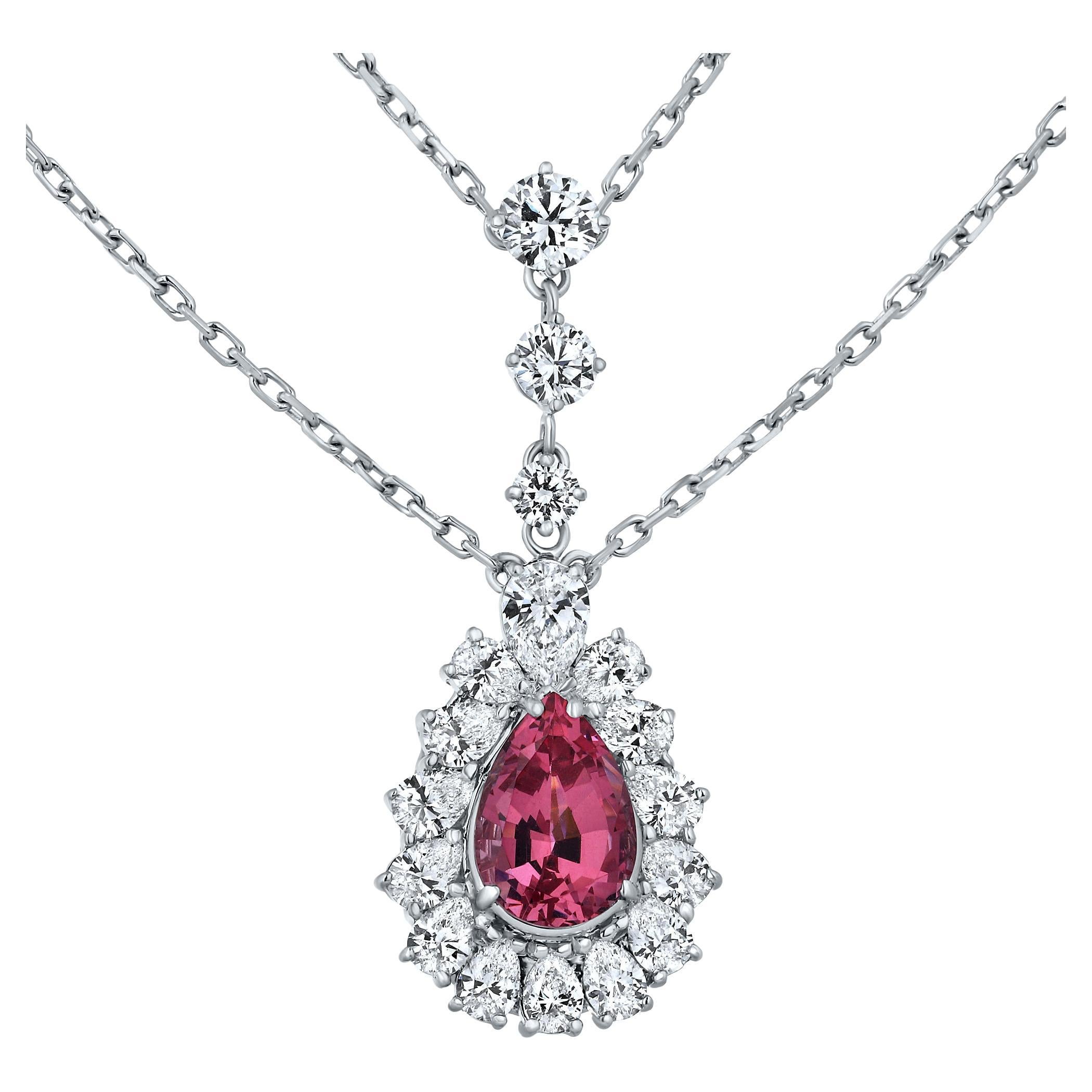8.20 Carat Rare Pink Spinel Gemstone and Diamonds Necklace in 18K White Gold