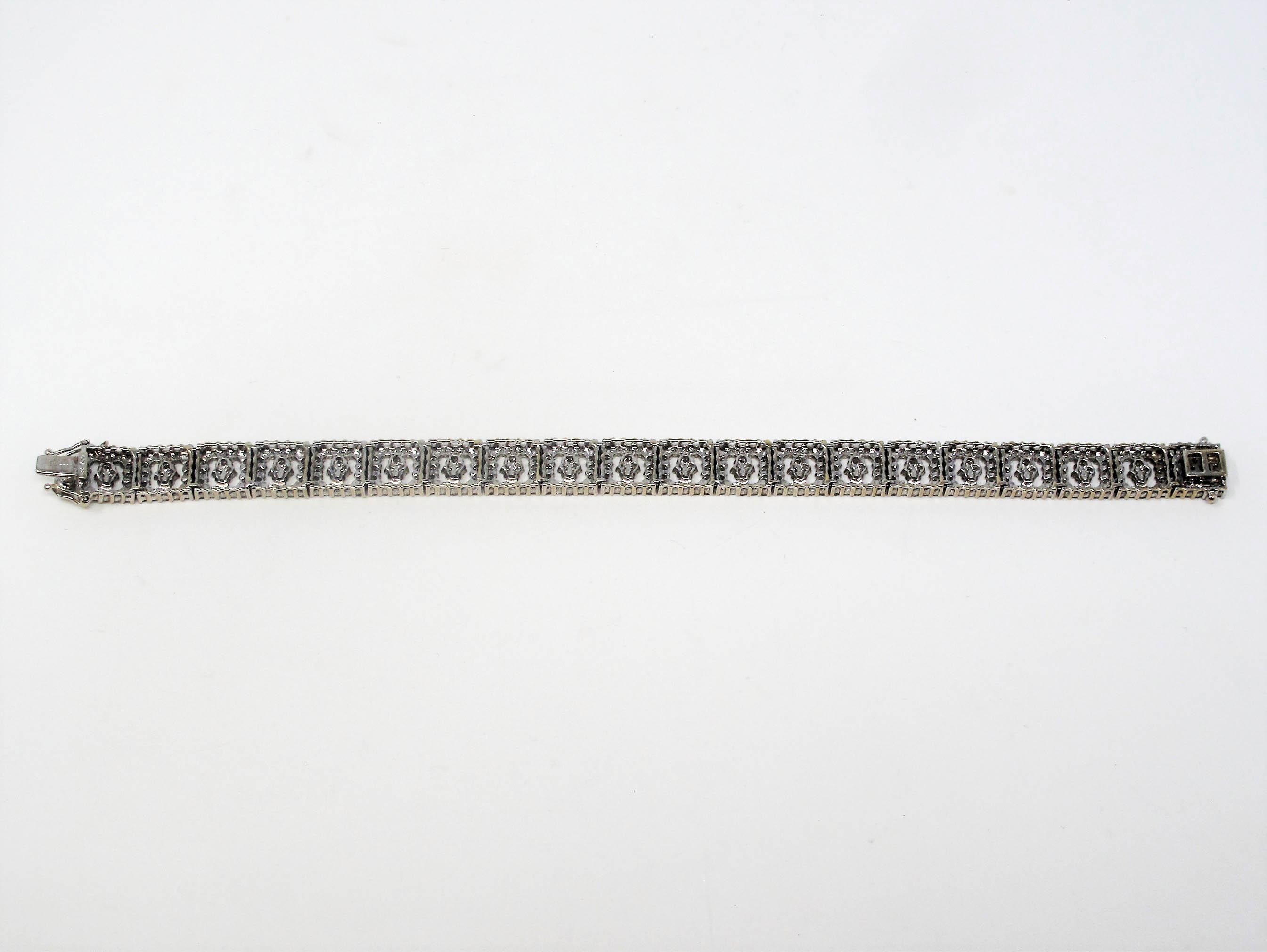 8.20 Carat Round Brilliant Diamond Square Open Link 18 Karat White Gold Bracelet For Sale 3