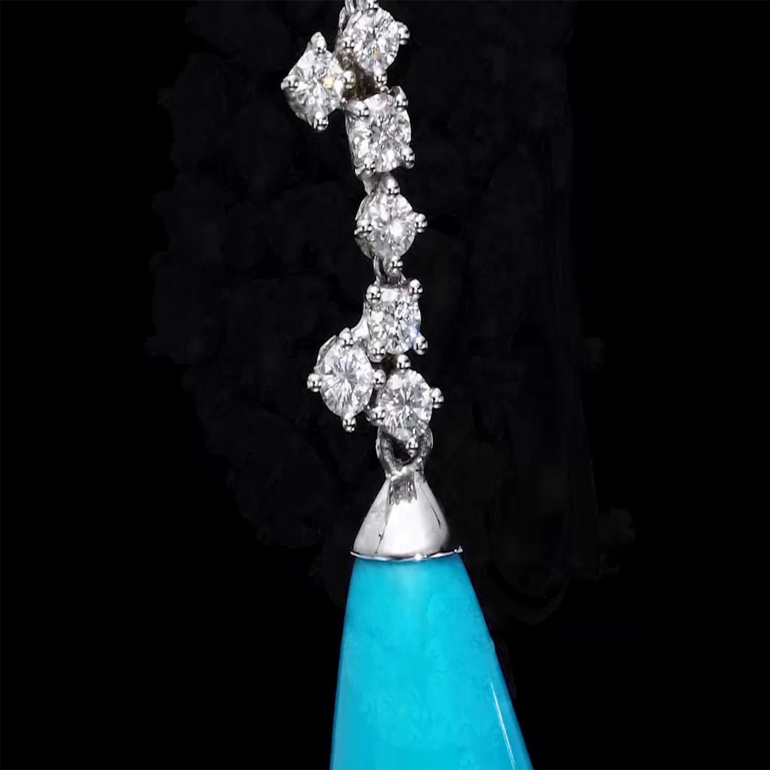Brilliant Cut 8.20 carat Turquoise Drop Earrings with 4.36 carat Natural Diamonds For Sale