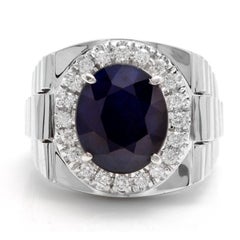 8.20 Carat Natural Diamond and Blue Sapphire 14 Karat Solid Gold Men's Ring