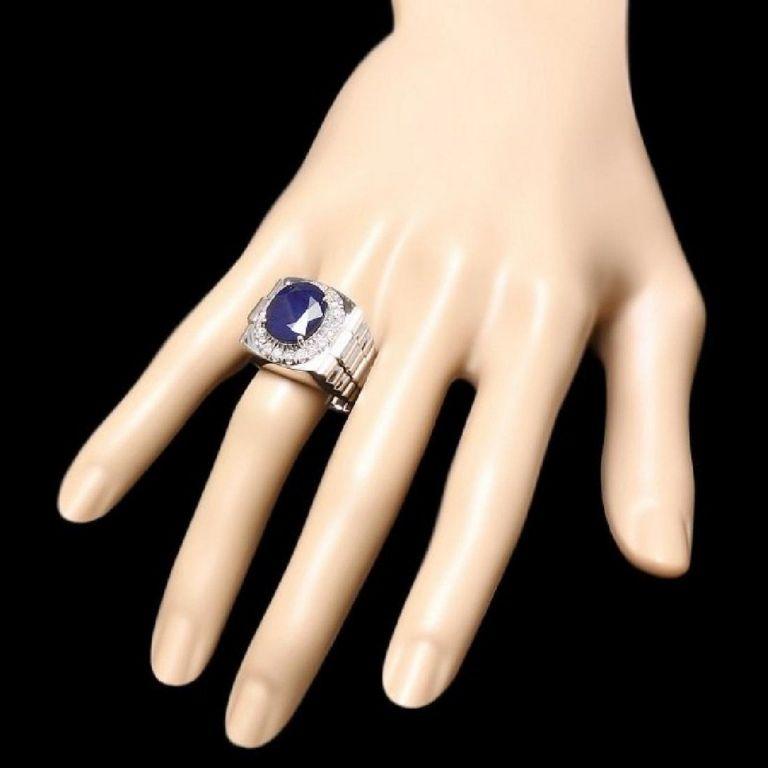 8.20 Carat Natural Diamond and Blue Sapphire 14 Karat Solid Gold Men's Ring For Sale 1
