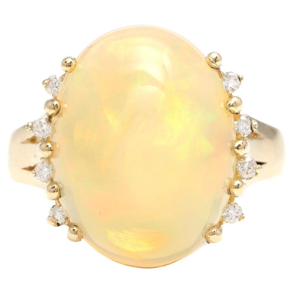 8.20 Carats Natural Ethiopian Opal and Diamond 14K Solid Yellow Gold For Sale