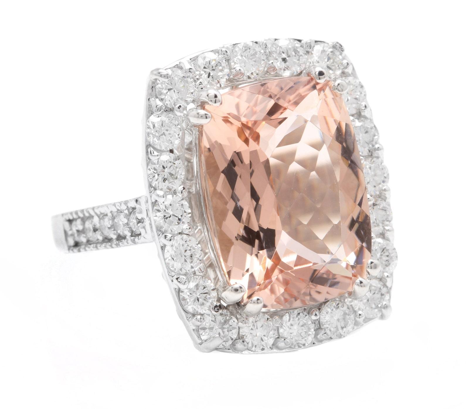 8.20 Carats Exquisite Natural Morganite and Diamond 14K Solid White Gold Ring

Suggested Replacement Value: $7,000.00

Total Natural Cushion Morganite Weights: Approx. 7.00 Carats

Morganite Measures: Approx. 14.00 x 10.00mm

Natural Round Diamonds
