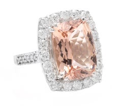 8.20 Carat Natural Morganite and Diamond 14k Solid White Gold Ring