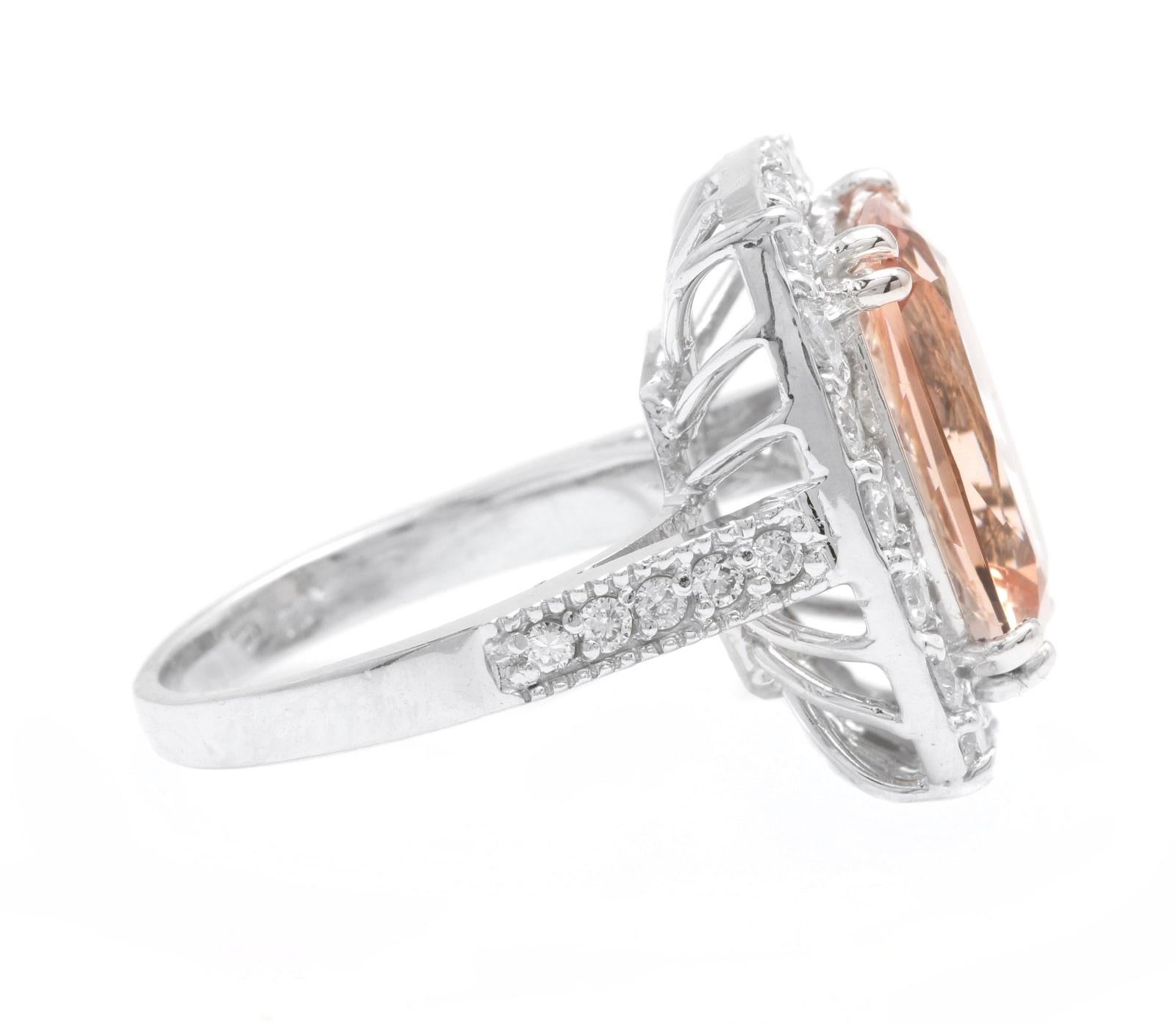 Mixed Cut 8.20 Carat Natural Morganite and Diamond 14k Solid White Gold Ring For Sale