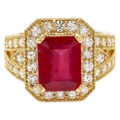 8.20 Carats Natural Red Ruby and Diamond 14K Solid Yellow Gold Ring