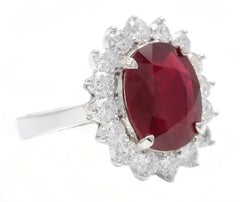 8.20 Carats Red Ruby and Diamond 14K Solid White Gold Ring