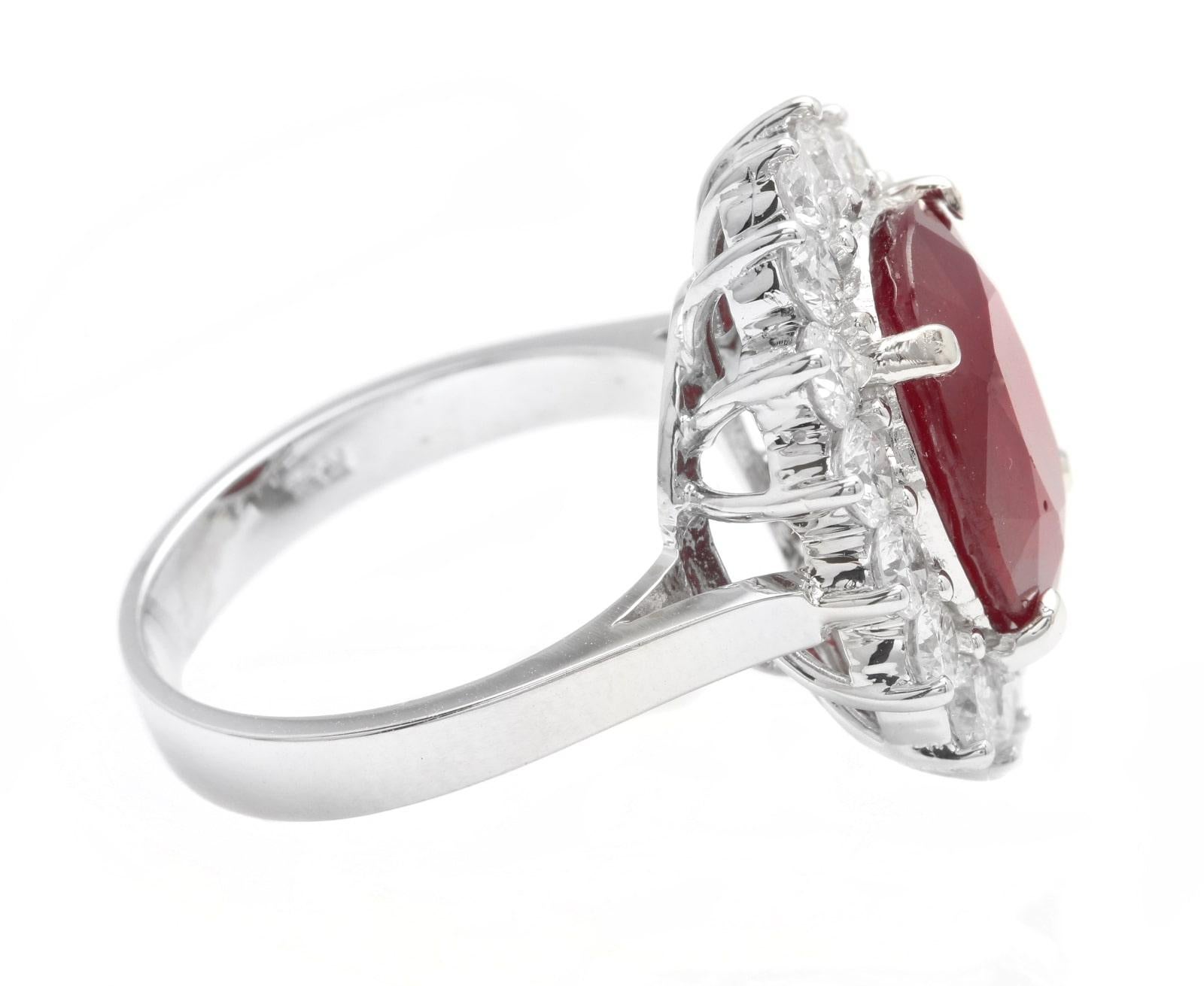 Mixed Cut 8.20 Carats Red Ruby and Diamond 14K Solid White Gold Ring For Sale