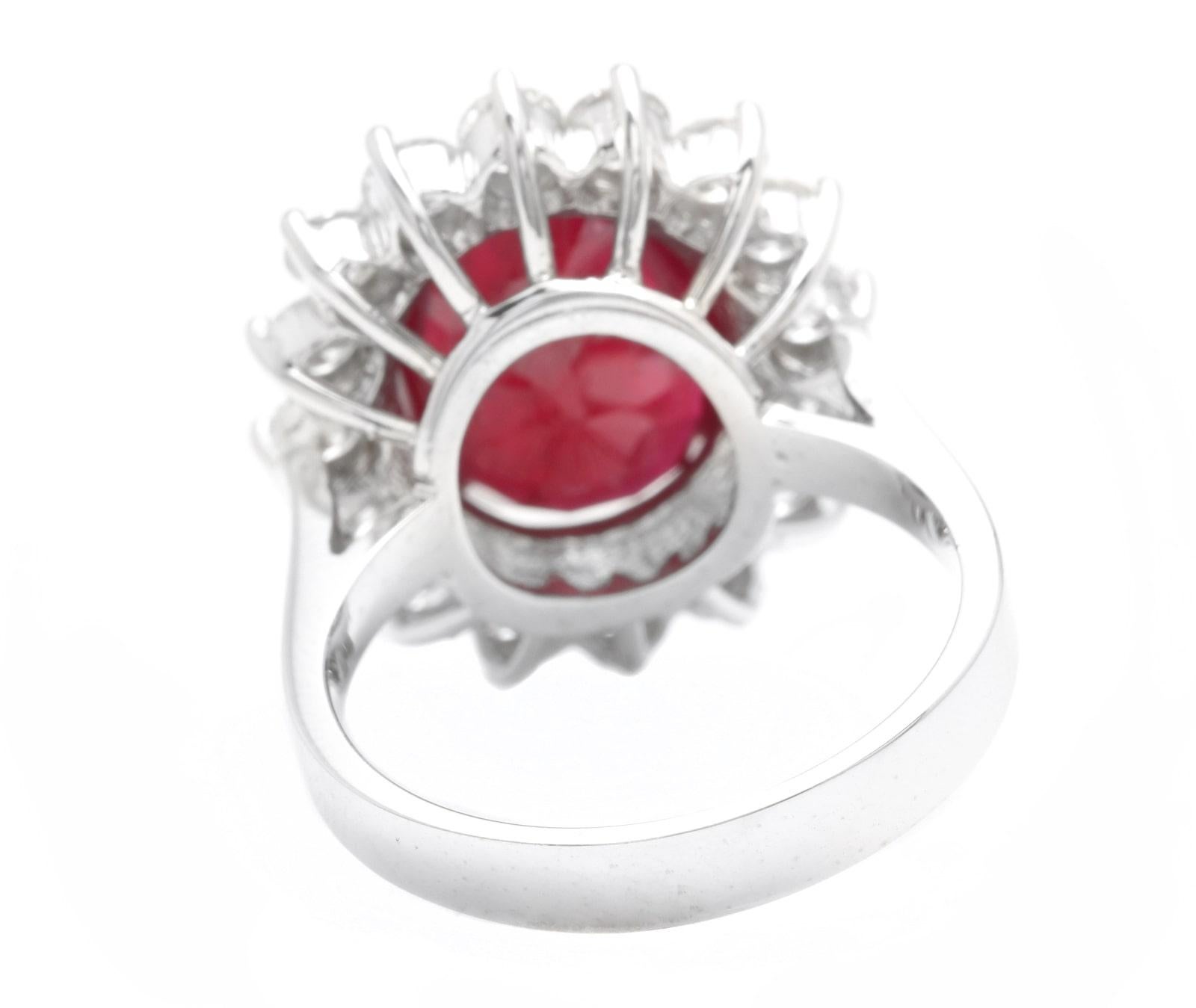 8.20 Carats Red Ruby and Diamond 14K Solid White Gold Ring In New Condition For Sale In Los Angeles, CA