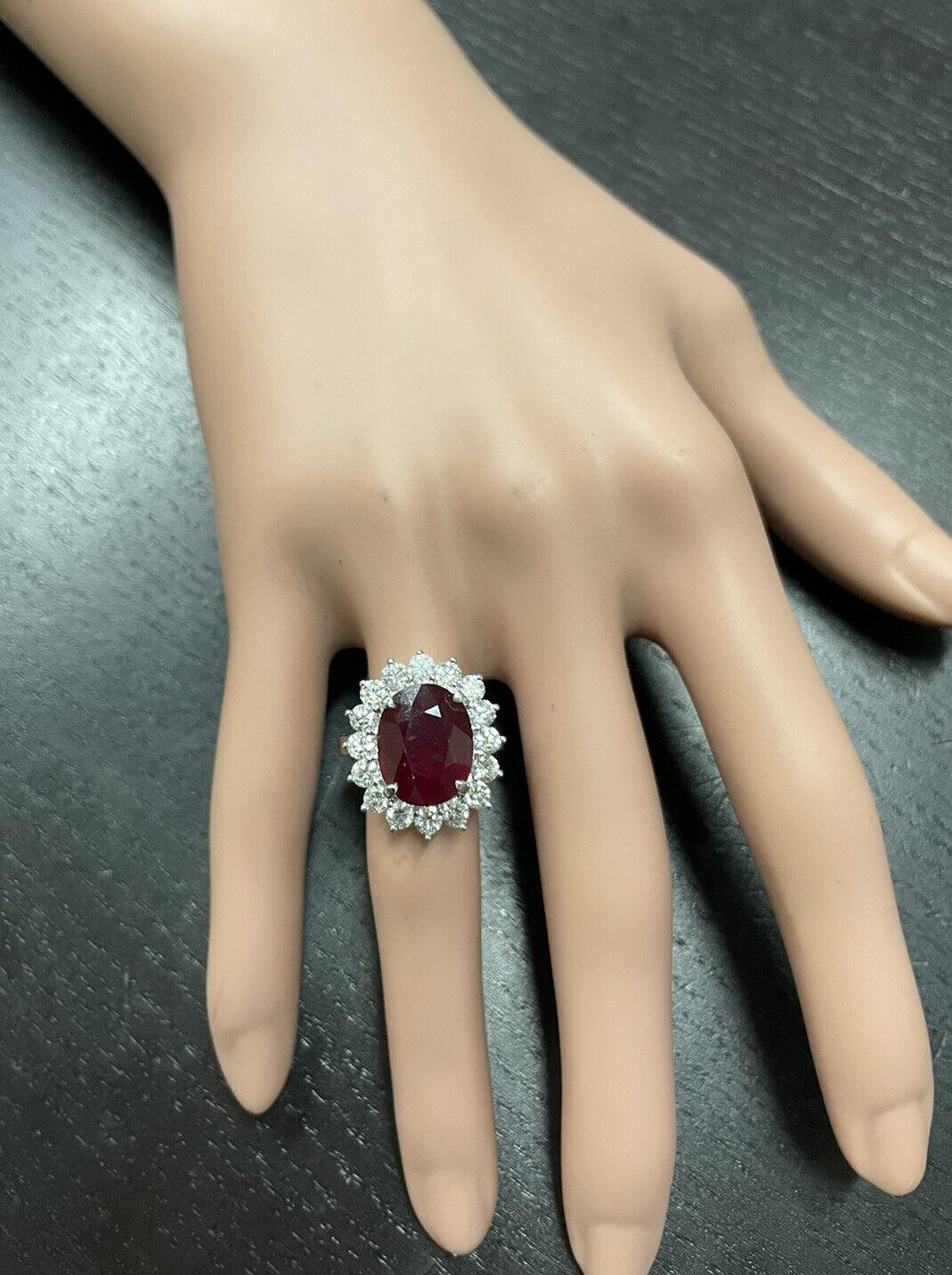 Women's 8.20 Carats Red Ruby and Diamond 14K Solid White Gold Ring For Sale