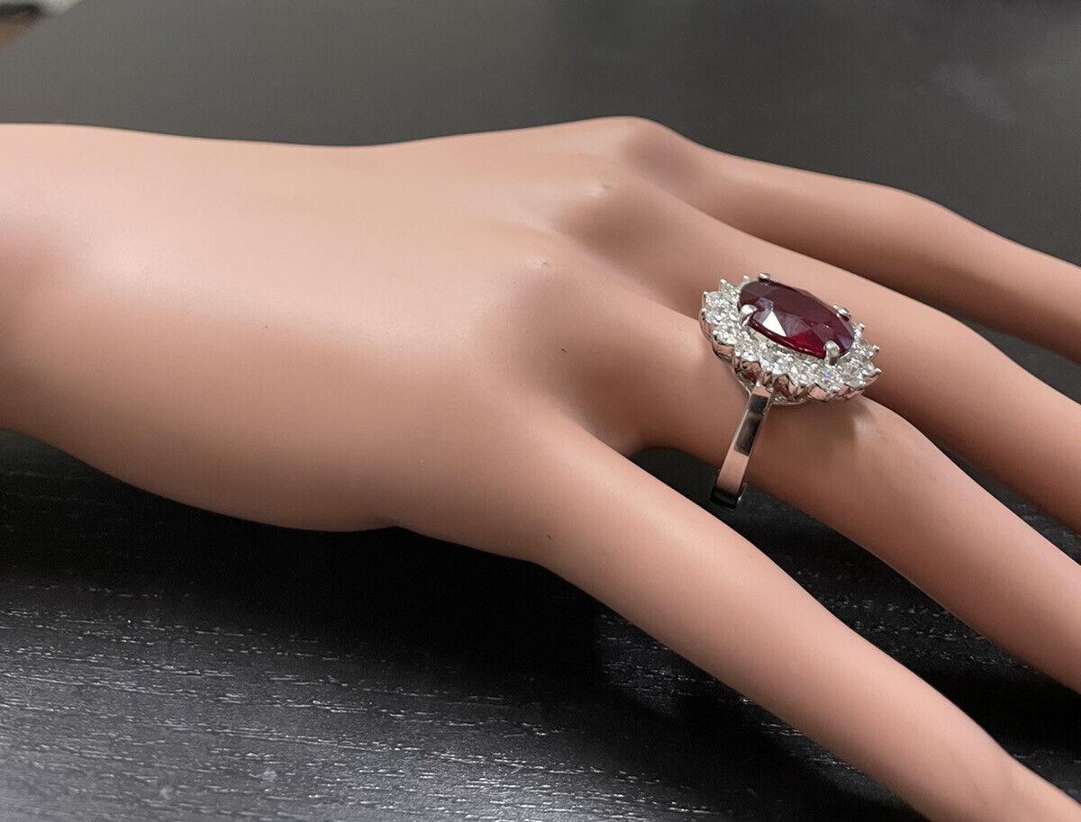 8,20 Karat roter Rubin und Diamant 14K massiver Weißgold Ring im Angebot 1
