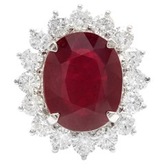 8.20 Carats Red Ruby and Diamond 14K Solid White Gold Ring