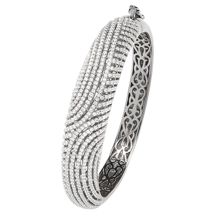 Bracelet jonc en argent sterling et filigrane avec zirconia cubique de 8,20 carats, style Art déco fantaisie