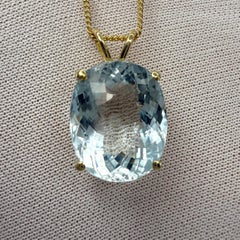 8.20ct Blue Aquamarine Oval Cut 18k Yellow Gold Solitaire Pendant Necklace