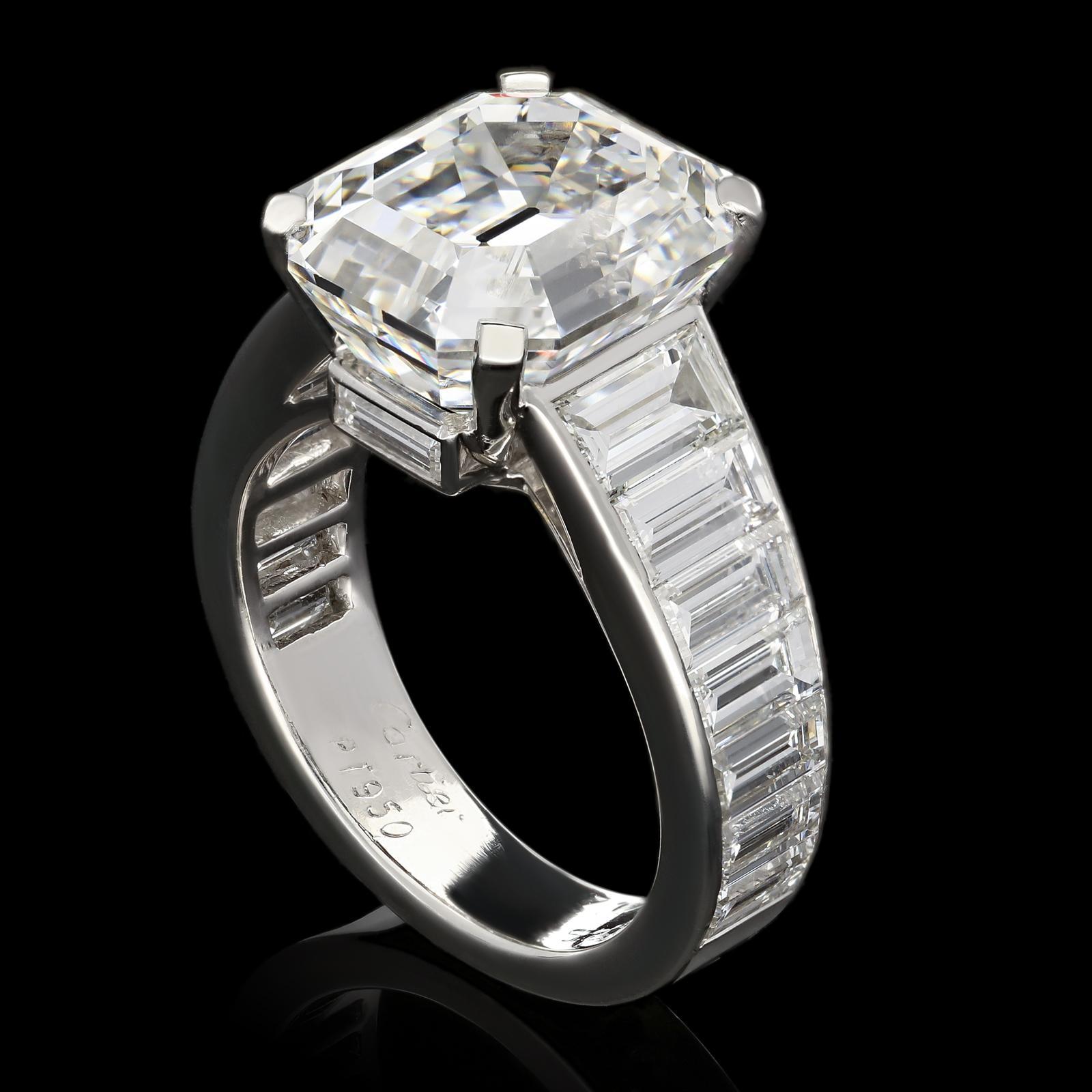 Women's or Men's 8.20ct F VS1 Vintage Emerald Cut Diamond Ring by Cartier, Paris