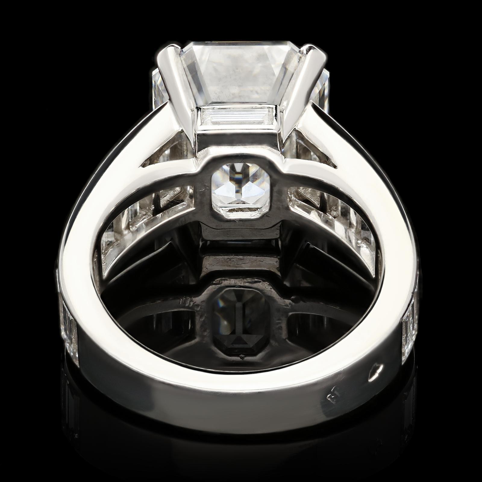 8.20ct F VS1 Vintage Emerald Cut Diamond Ring by Cartier, Paris 1