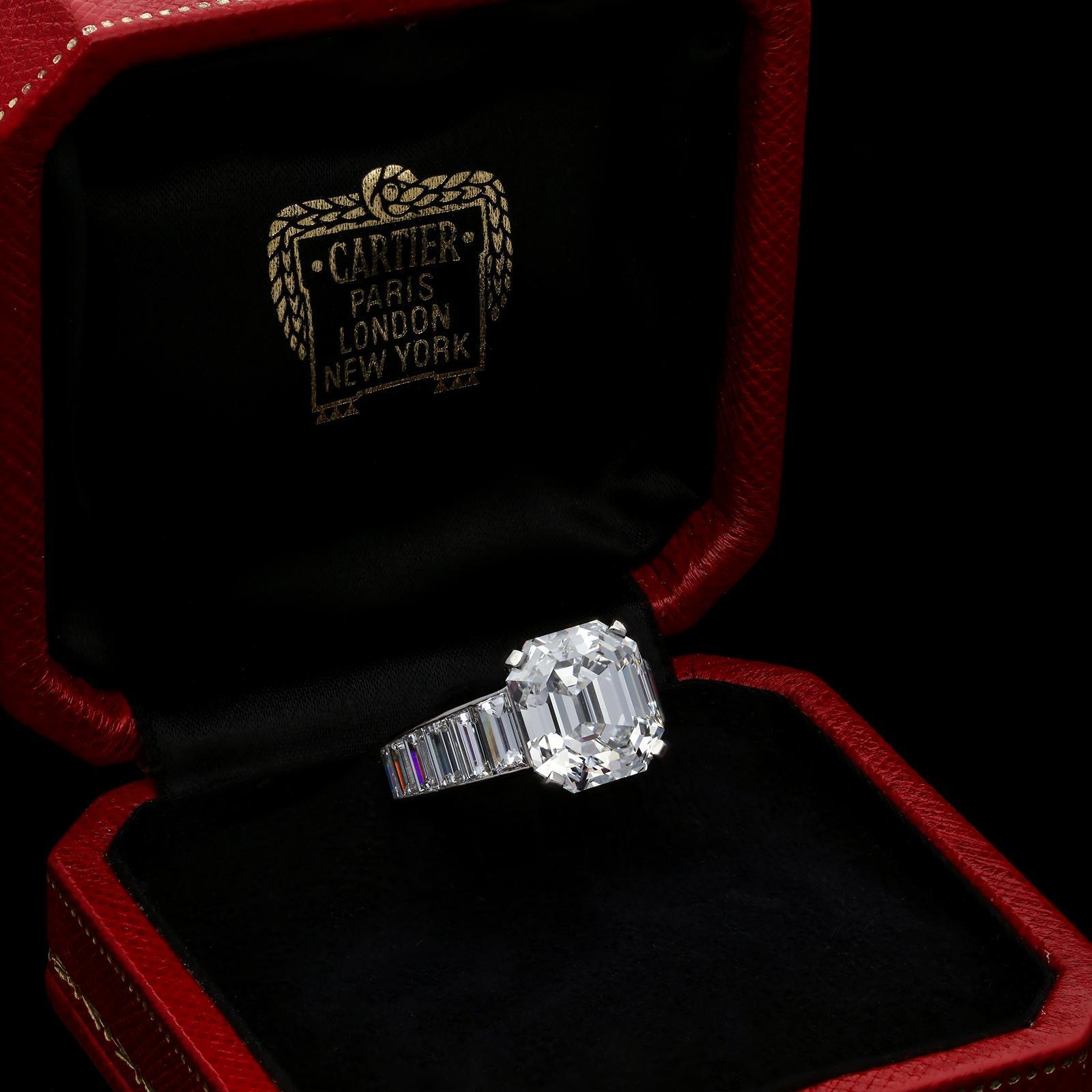 8.20ct F VS1 Vintage Emerald Cut Diamond Ring by Cartier, Paris 3
