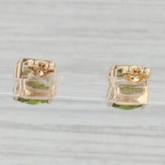 8.20ctw Green Tourmaline Stud Earrings 14k Yellow Gold Cushion Solitaire Studs