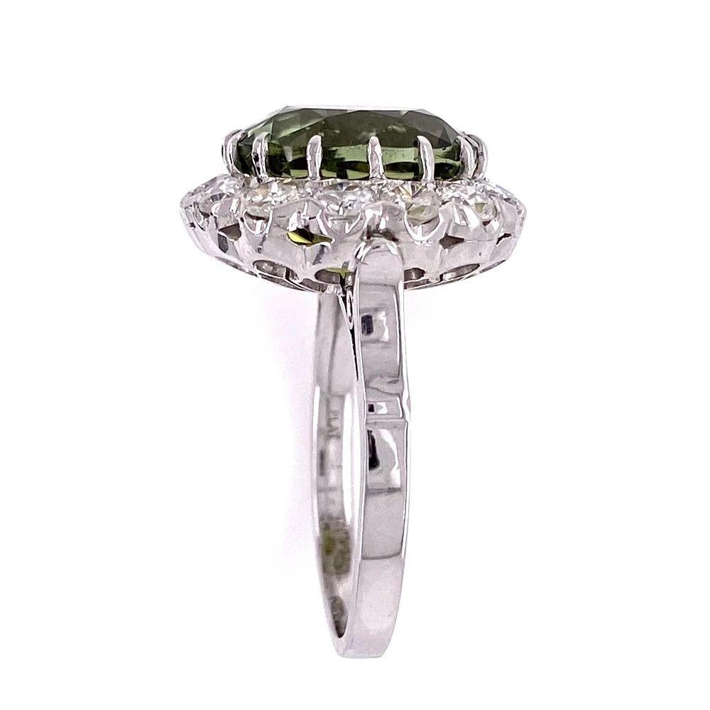 Mixed Cut 8.21 Carat Green Tourmaline and Diamond Vintage Art Deco Platinum Cocktail Ring For Sale