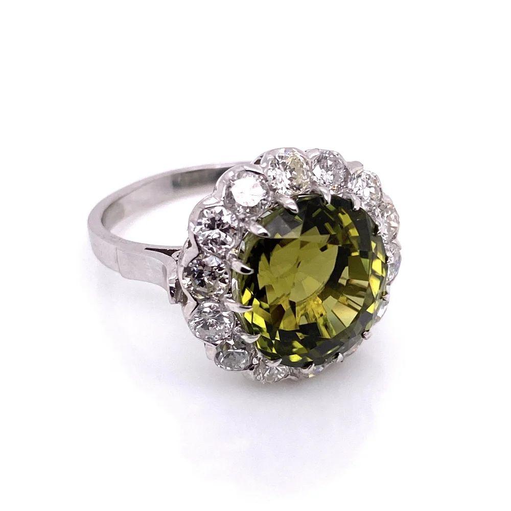 8.21 Carat Green Tourmaline and Diamond Vintage Art Deco Platinum Cocktail Ring For Sale 1