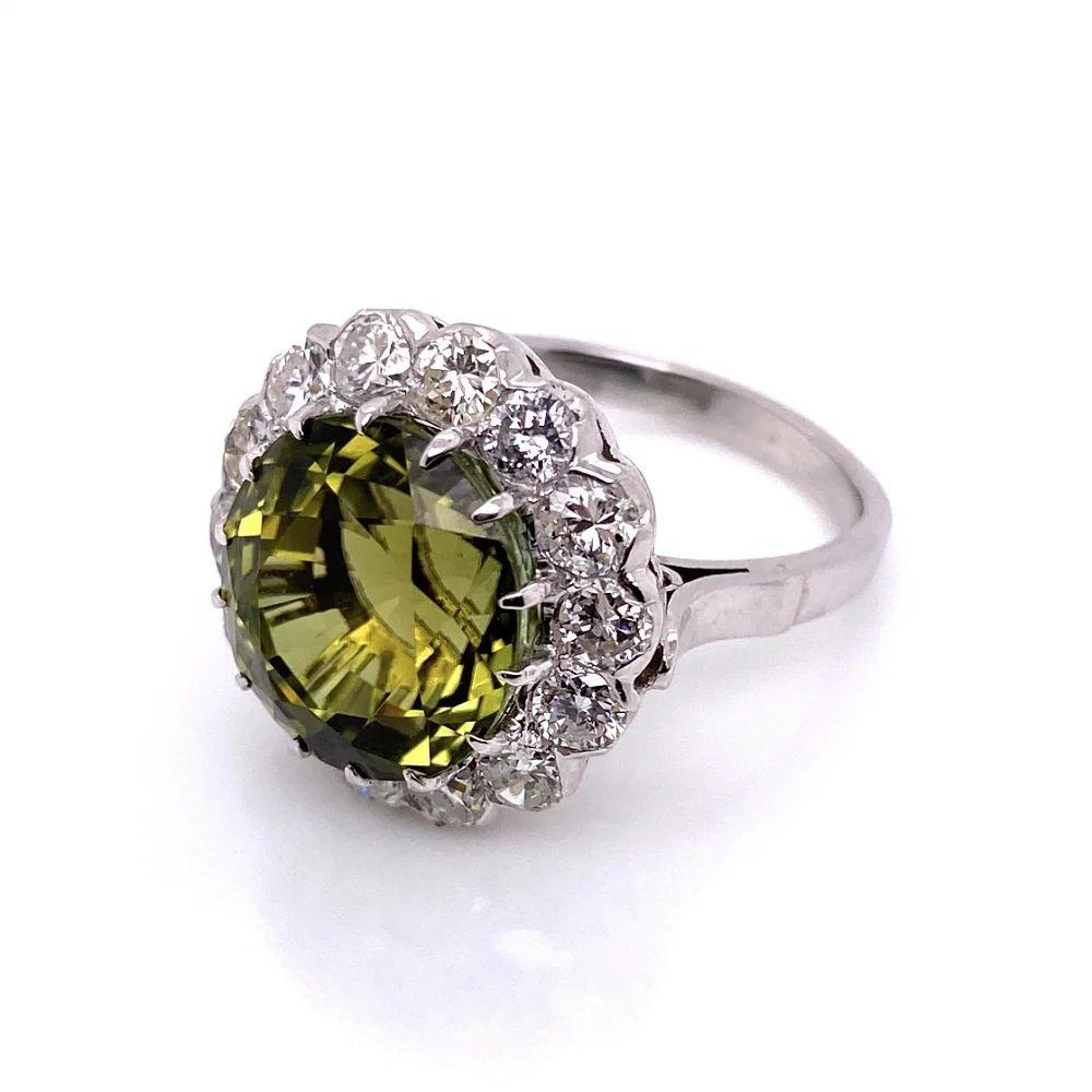 8.21 Carat Green Tourmaline and Diamond Vintage Art Deco Platinum Cocktail Ring For Sale 3