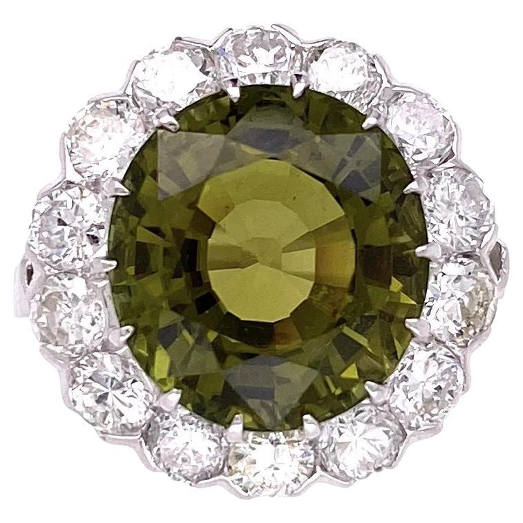 8.21 Carat Green Tourmaline and Diamond Vintage Art Deco Platinum Cocktail Ring