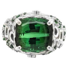 8.21 Carat Natural Green Tourmaline Diamond 18K White Gold Ring
